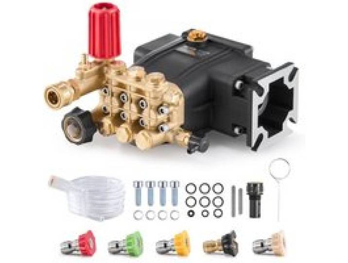 VEVOR Hochdruckreinigerpumpe, 3/4-Zoll-Welle, horizontaler Triplex-Kolben, 3300 PSI, 2,5 GPM, Ersatz-Hochdruckreinigerpumpen-Set mit 5 Düsen, bis zu 500 Stunden Dauerbetrieb, Austauschpumpe