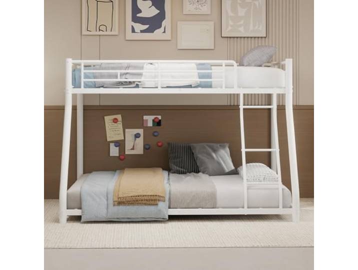 FAVSH Metall-Etagenbett 90x140/140x190 cm, L-förmig, Einzelbett Oben und Doppelbett unten, stabiles Bettgestell mit Leiter und Sicherheitsgeländern für Kinder, Jugendliche und Erwachsene (Weiß)