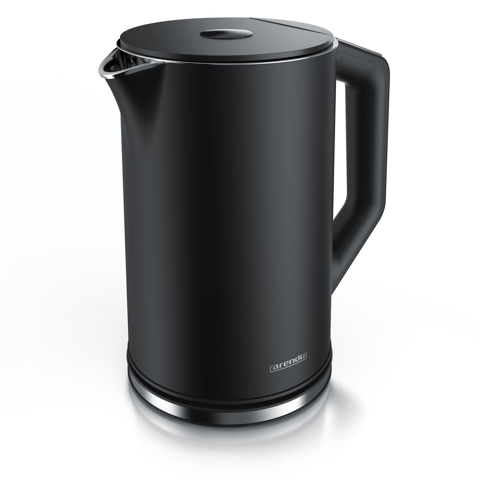 Arendo Wasserkocher, 1,5 Liter, 40-100 Grad Temperaturwahl, LED-Display, hochwetiger Edelstahl, Schwarz