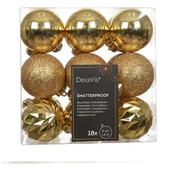 Christmas Decorations 18 Weihnachtskugeln Kunststoff 4cm Mix Glanz Glitzer Ornament Baumschmuck Christbaumkugeln für Weihnachtsbaum Weihnachten Deko bruchsicher Hellgold