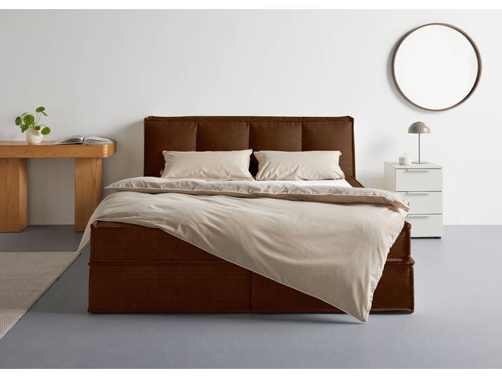Boxspringbett, Polyester, Braun, 190×230 cm, Mit Topper & 2 Matratzen, Modern, LeGer