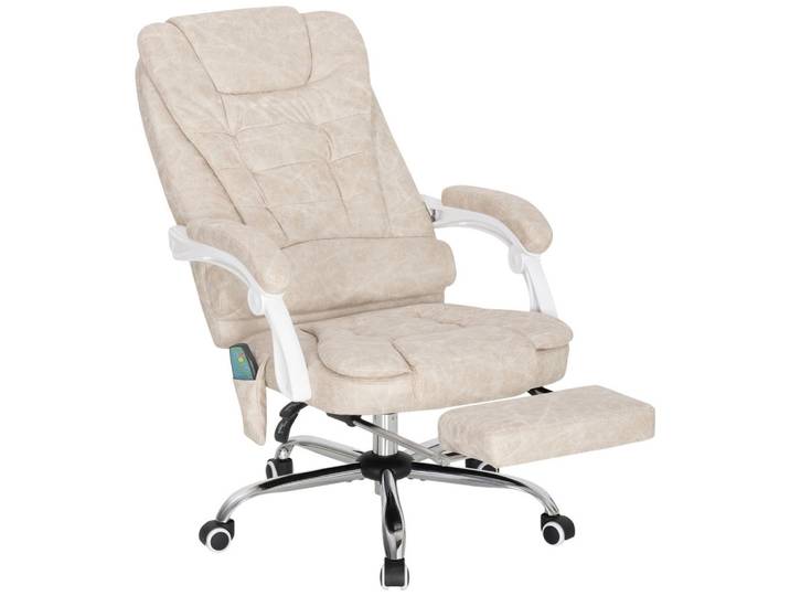 Vinsetto Bürostuhl mit Massagefunktion, Ergonomisch Schreibtischstuhl mit Liegefunktion, Creme, Kunststoff, Füllung: Schaumstoff,Schaumstoff, 70x119x65 cm, Büromöbel, Bürostühle, Chefsessel