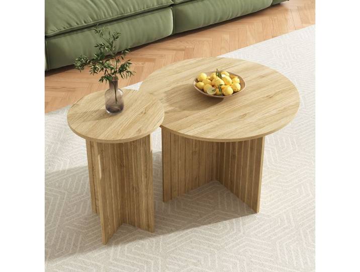 VUENOR Table basse gigogne lot de 2 rondes 76/40 cm aspect bois - gain de place