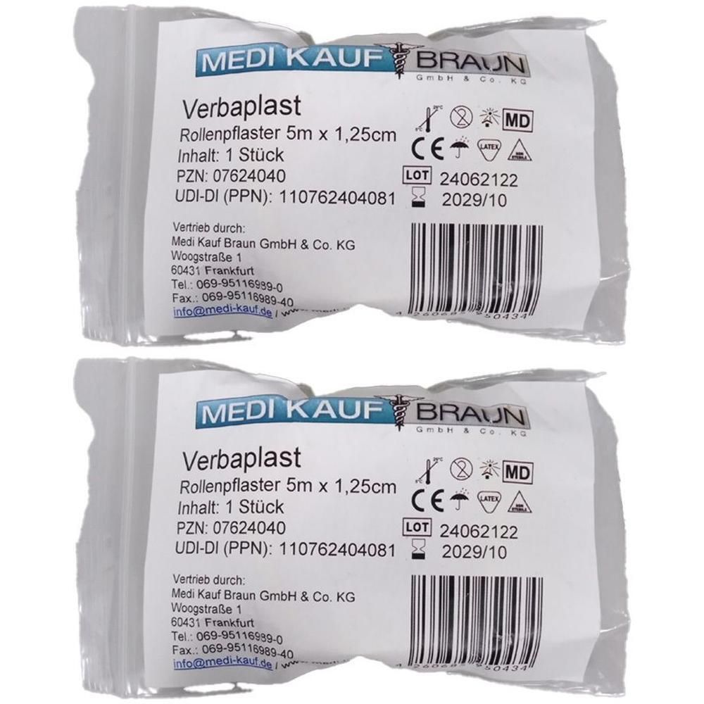 Verbaplast Rollenpflaster 1,25 cmx5 m 2x 2x1 St Pflaster
