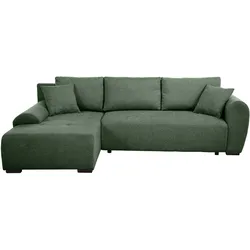 ECKSCHLAFSOFA Dallas mit Bettkasten, 255 cm, Flaschengrün, links, Velour-Stoff