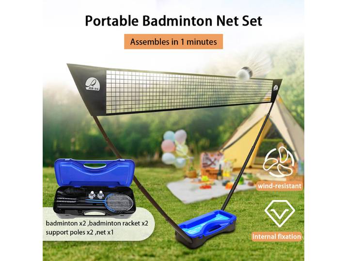 DOUBLE FISH BX-01 Ensemble de badminton d’extérieur familial avec filets, raquettes, balles et poteaux