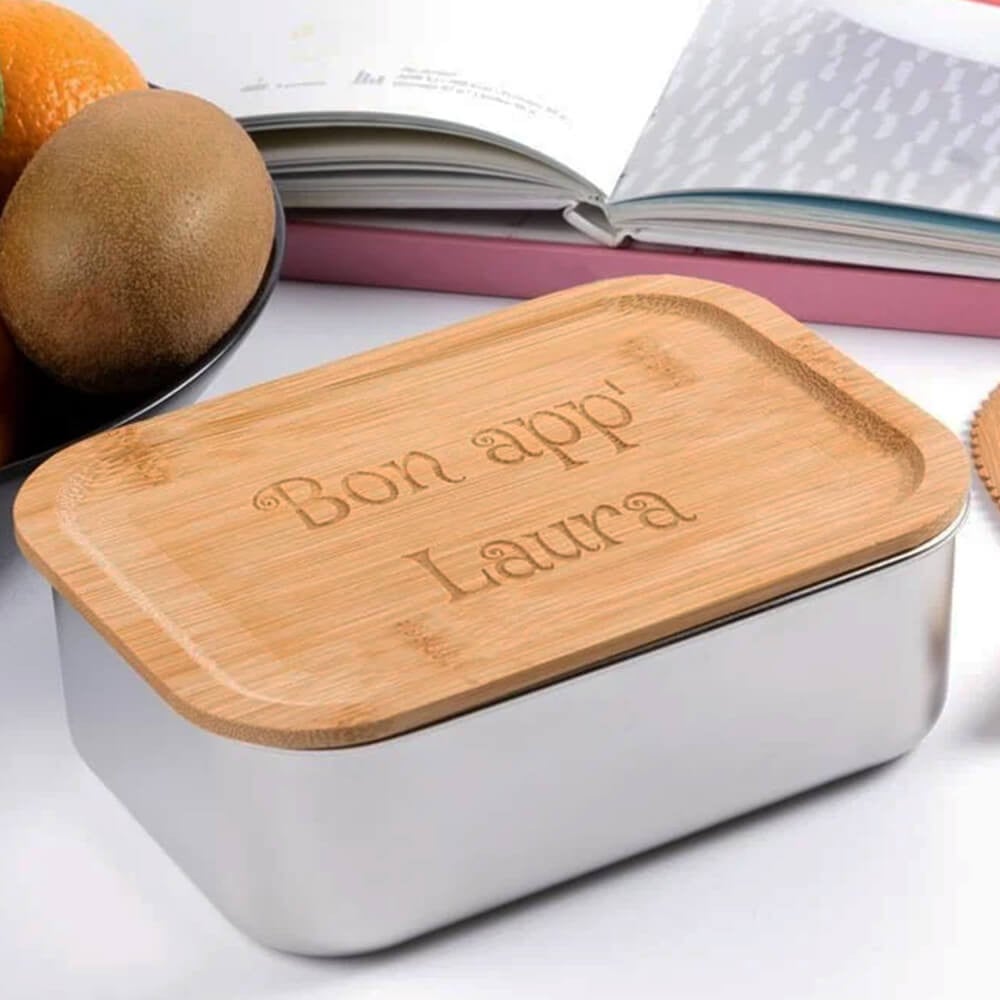 Ocadeau Lunch box acier bois gravée