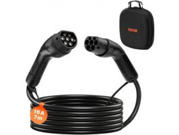VEVOR EV Ladekabel, 16 A, 7 m, max. 11 kW, Verlängerungskabel, kompatibel mit Typ-2-Ladegeräten für Elektrofahrzeuge, 3-Phasen-Wechselstrom, 480 V, 50 Hz, IP65, Autoladekabel mit Tragetasche