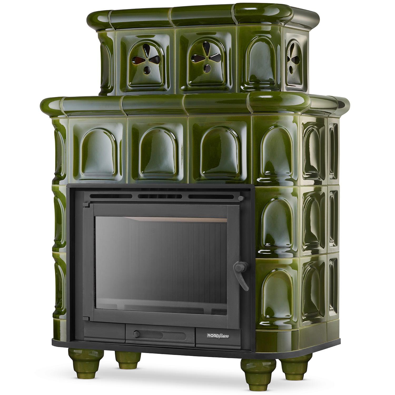 Kaminofen Kachelofen Hellbrunn - klassisch, effizient, leistungsstark 11 kW BIMSCHV2 Dunkelgrün
