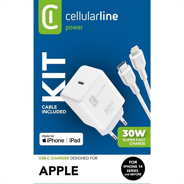 Cellular Line Kit Di Ricarica Caricatore + Cavo Ricarica Rapida-bianco