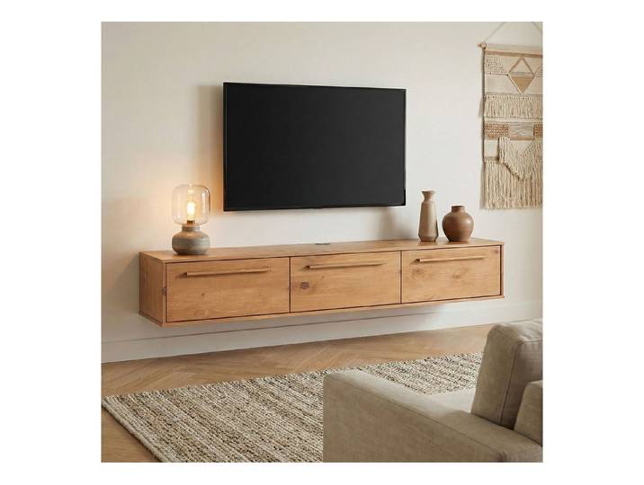 IDIMEX Lowboard TECCA, Hängekonsole mit 3 Klappen Massivholz Mid Century Stil eiche farben