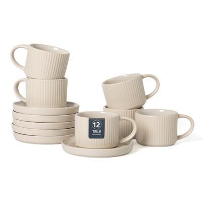 Espressotasse OTTO HOME "Ylvii, 12er Set, bestehend aus 6 Tassen + 6 Untertassen", beige (reactive cream), H:4,8cm Ø:6,2cm, Steinzeug, Trinkgefäße, Espressotasse, für 6 Personen, spülmaschinenfest und mikrowellengeeignet, 90 ml