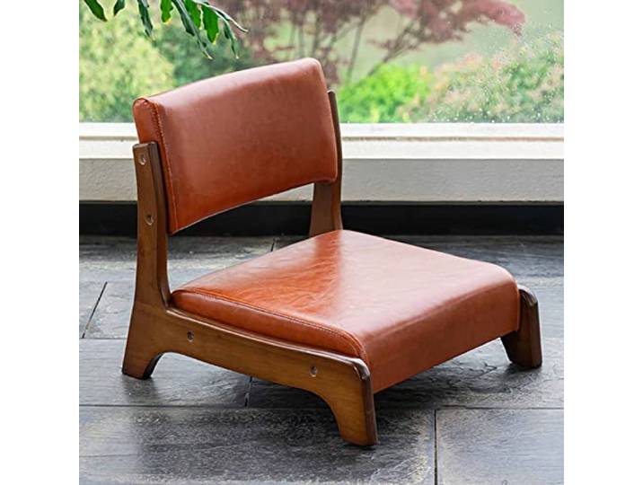 LoJax Tragbarer Bodenstuhl Mit Niedrigem Bein Massivholz-Rückenlehne Meditations-Bodenstuhl Lazy Bay Window Stuhl Mit Komfortablem Schaumstoffkissen Mit Hoher Elastizität