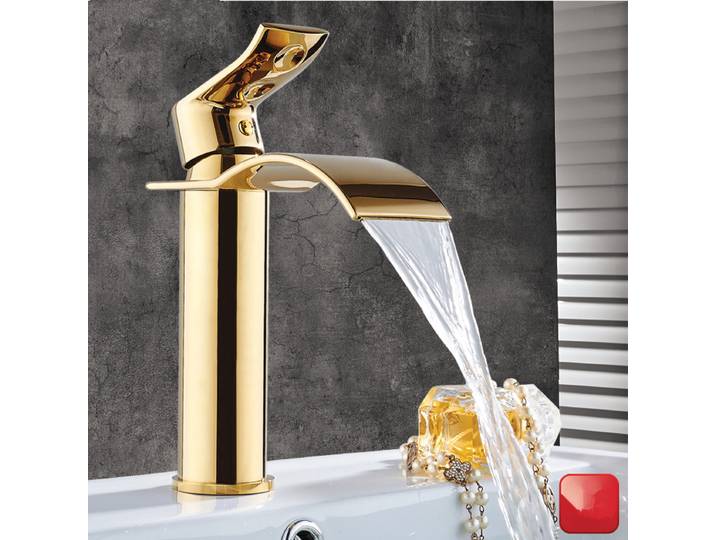 Robinet de lavabo Tuqiu en laiton doré, robinet cascade pour salle de bain, mitigeur chaud et froid pour lavabo