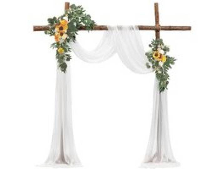 VEVOR Blumen für Hochzeit Bogen, gelbe Blumen für Traubogen mit Vorhängen (3er-Set) – 2 Blumenarrangements, 1 transparente Vorhänge, für Zeremoniensträuße, Empfangshintergrunddekoration