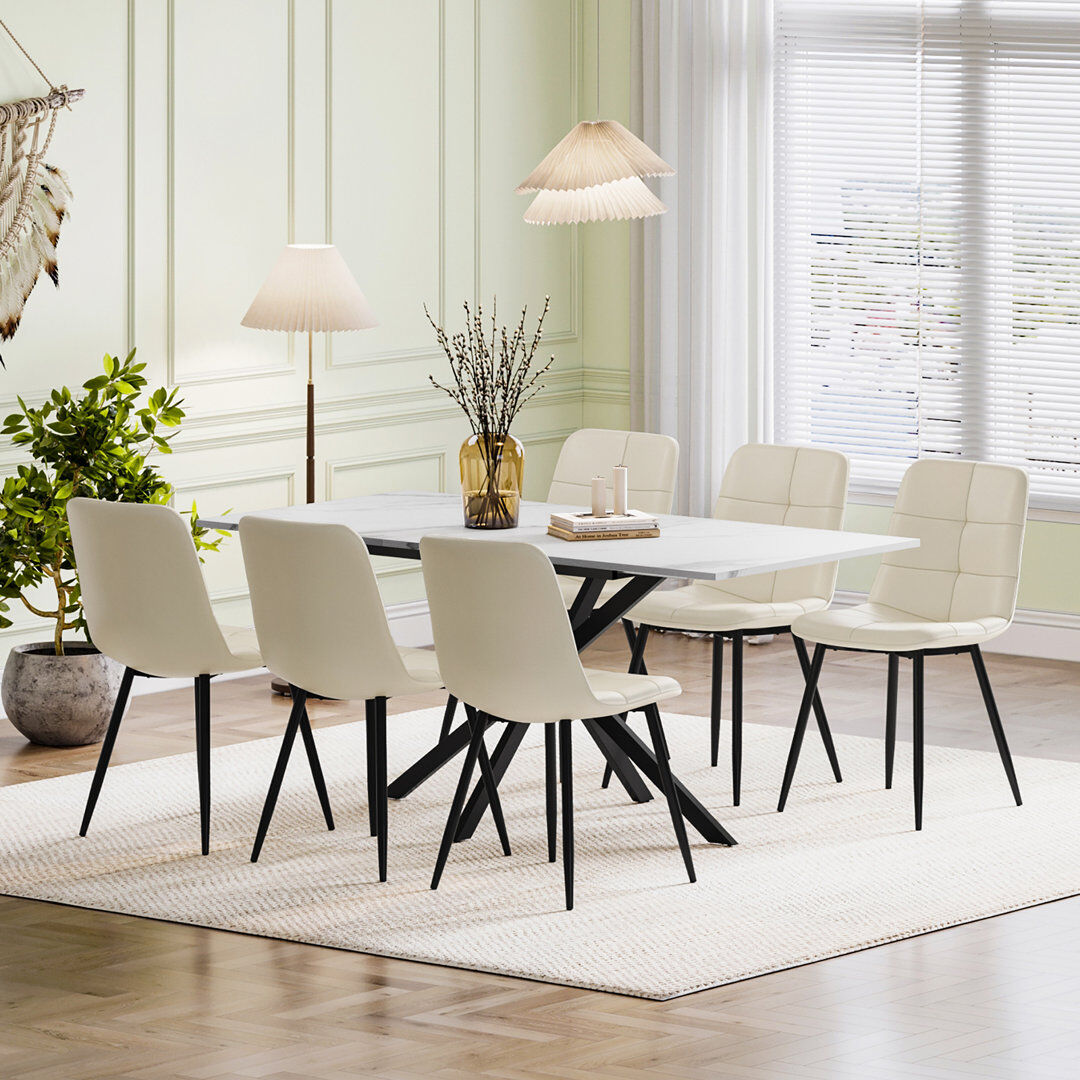 17 Stories 6 -Person Extendable Dining Set White/Beige 6