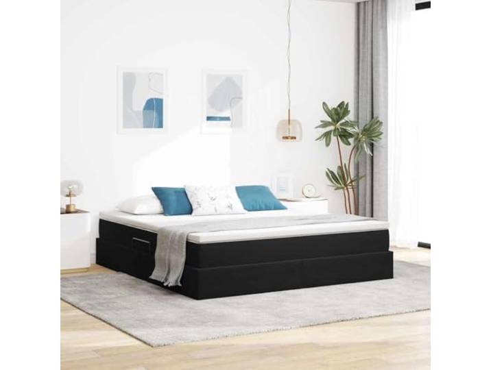 RJPLMFV Hydraulisches Bett, 160 x 200 cm, Schwarz Metallrahmen, Matratze inklusive, mittlere Festigkeit, Taschenfedern, modernes Design