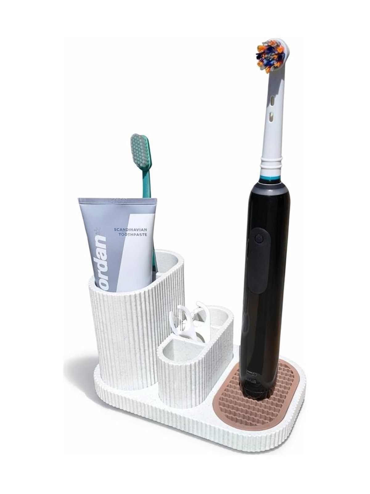Simiu - DENTIA - Oral-B Zahnbürstenaufbewahrung - Weißmarmor/Lehmbraun