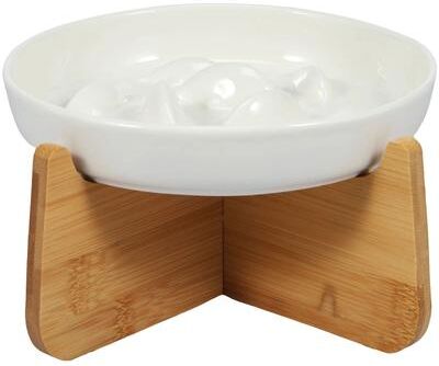 Inspired Finds ElevaBite Ceramic Raised Cat Bowl With Wooden Stand white
