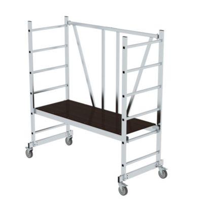 Munk Klappgerüst 4-fach Sprossen, Arbeitshöhe 300 mm, 150 kg, mobil, platzsparend, Rechteckrohr-Holme, Ø 125 mm Rollen, türengängig ohne Teleskopausleger
