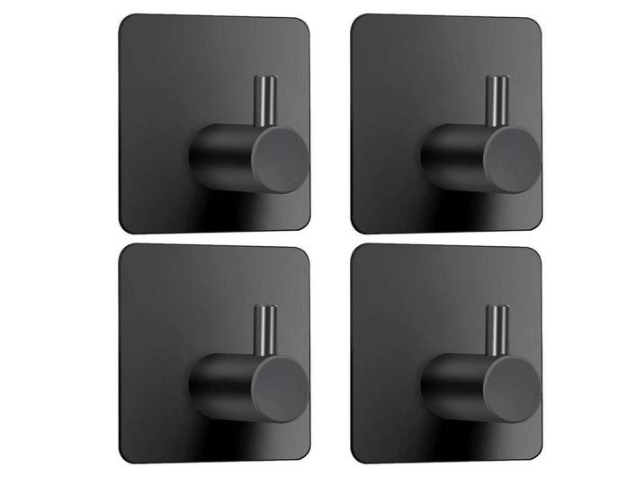 Handtuchhaken 4er Set Selbstklebend Schwarz, Metall, 2x4x4 cm, Badaccessoires, Haken
