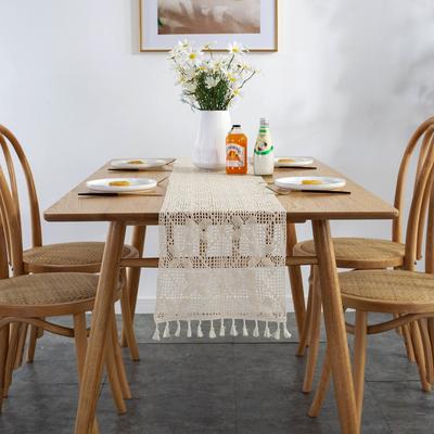 Enova Home Farmhouse Rustic Cotton Table Runner with Tassels