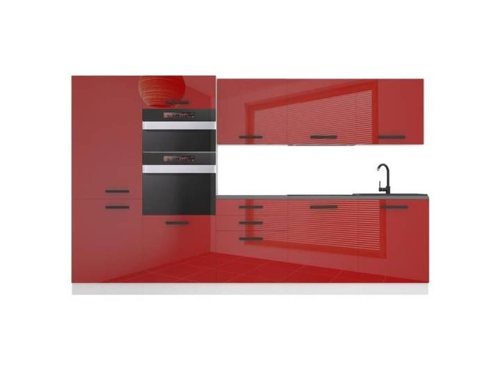 Cuisine Complète - B BELINI GROUP - Modèle GRACE - Rouge Très Brillant - 300 cm - Design Contemporain