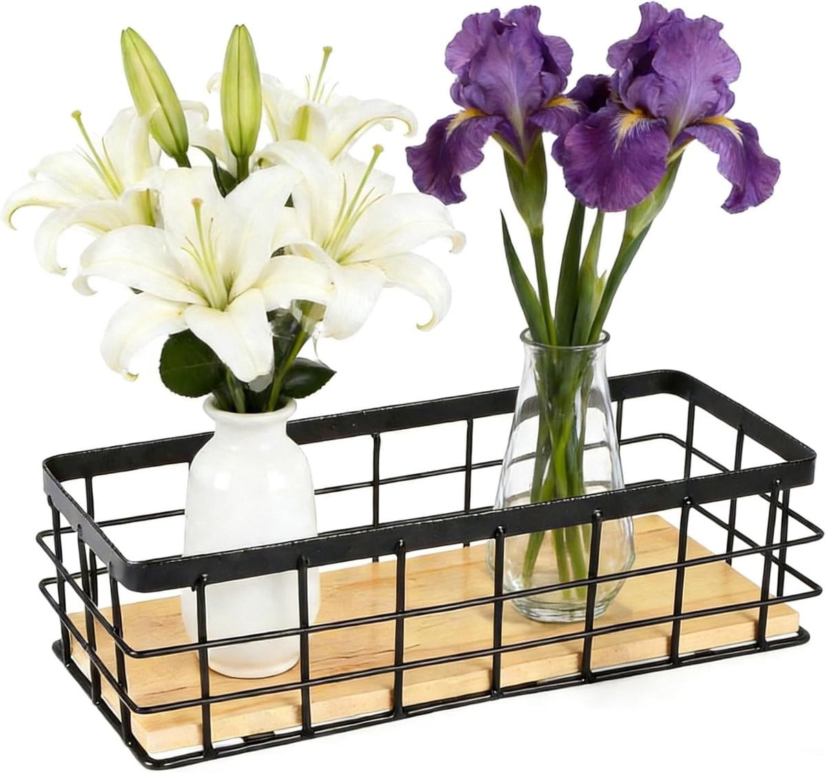 ShopVlot Draadmand zwart met houten bodem als wandmand of opbergmand