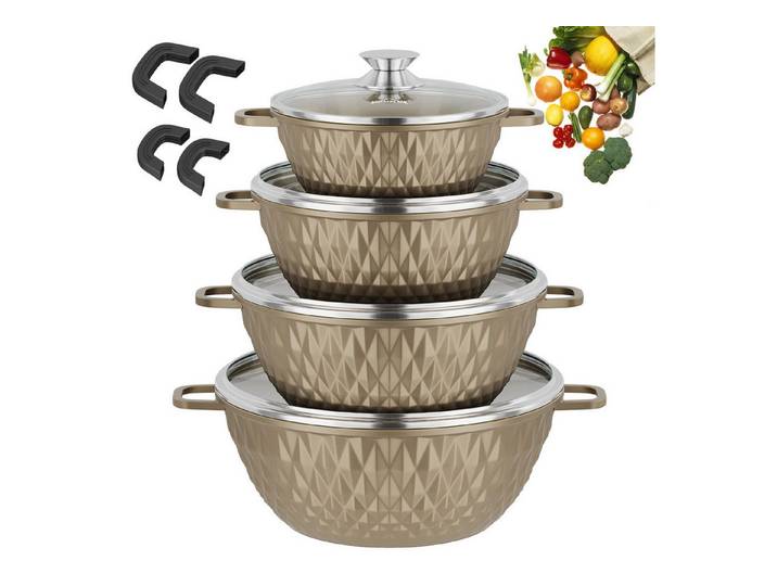 HOMELUX Topf-Set 8-tlg Kochtopf Set Induktions 20/24/28/32cm Töpfe Set mit Deckel, Aluminium (Kochtöpfe Induktions für Alle Herdarten), Induktion, Antihaft-beschichtung