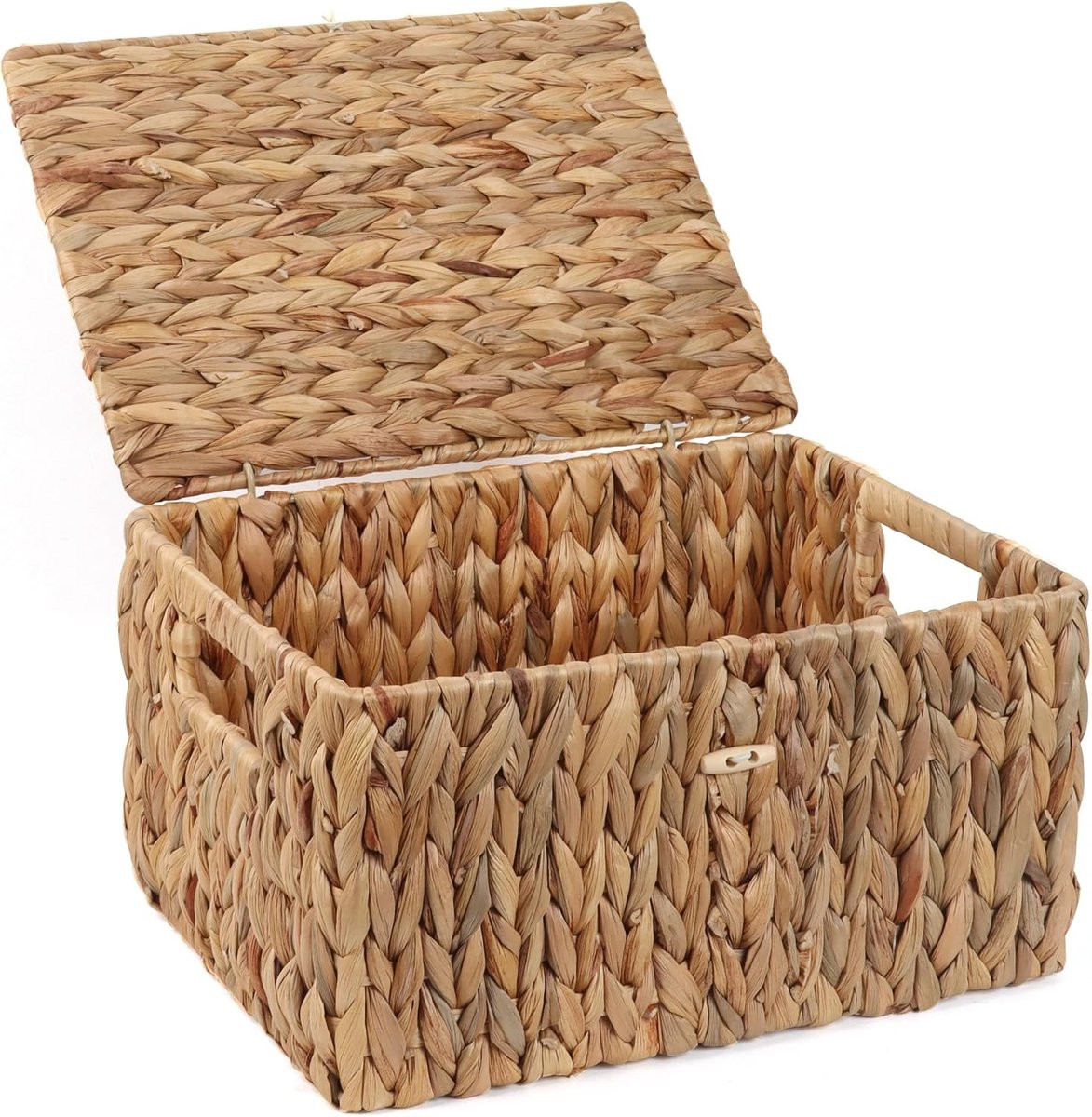 Vellaro Opbergmand met Deksel en Handvatten - Natuurlijk - Open Weave - Metaal en Textiel