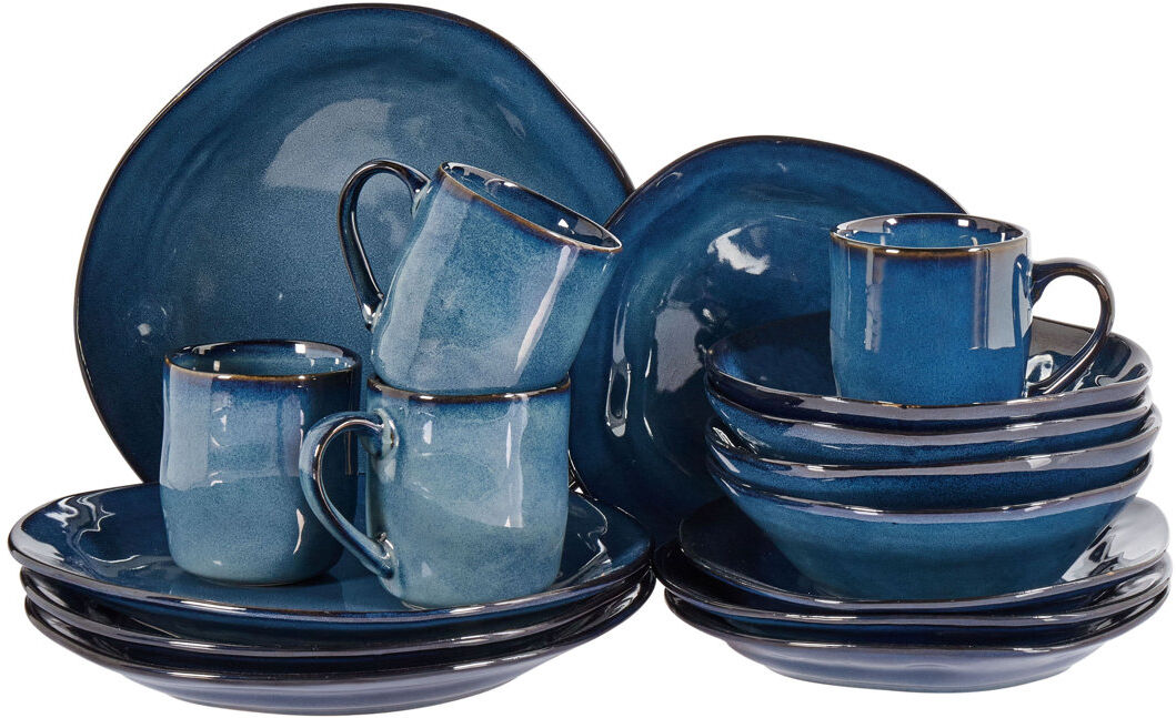 Beachcrest Home HAWTHORN Handmade Stoneware Dinnerware Set 16 Piece - Service for 4 Blue 16