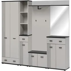 GARDEROBEN-SET Kaschmir, schwarz 6-teilig 210 cm, Flurgarderobe in modernem Desgin