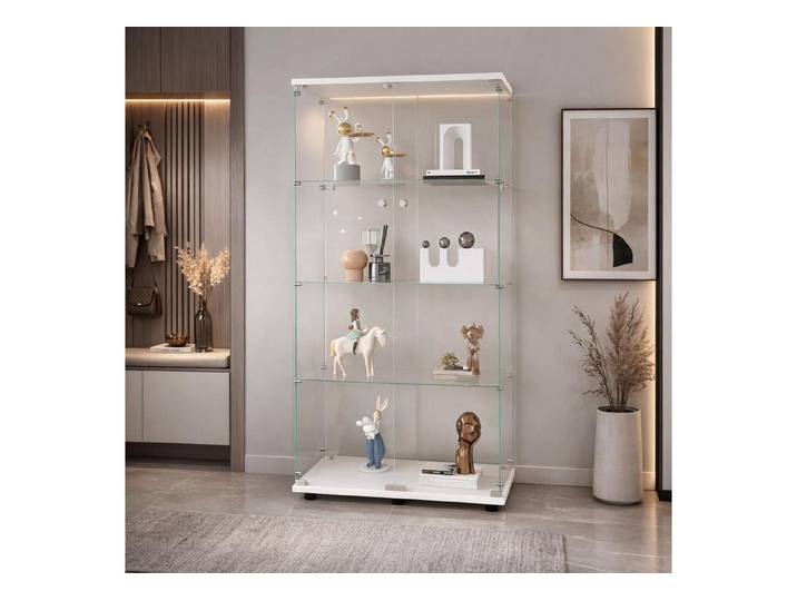 LuxusKollektion Standvitrine Glasvitrine Standvitrine abschließbar Einlegeböden 2 Tür 4 Etagen weiß
