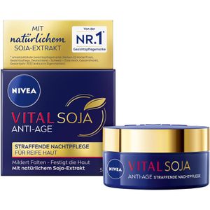 Nivea Nachtcreme Vital Soja Anti-Age Straffende Nachtpflege, gegen Falten, mit Soja-Extrakt, normale & trockene Haut, 50 ml