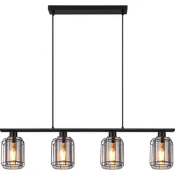 Hängeleuchte Pendellampe Esszimmerleuchte Schwarz Metall Glas 4 flammig H 120 cm
