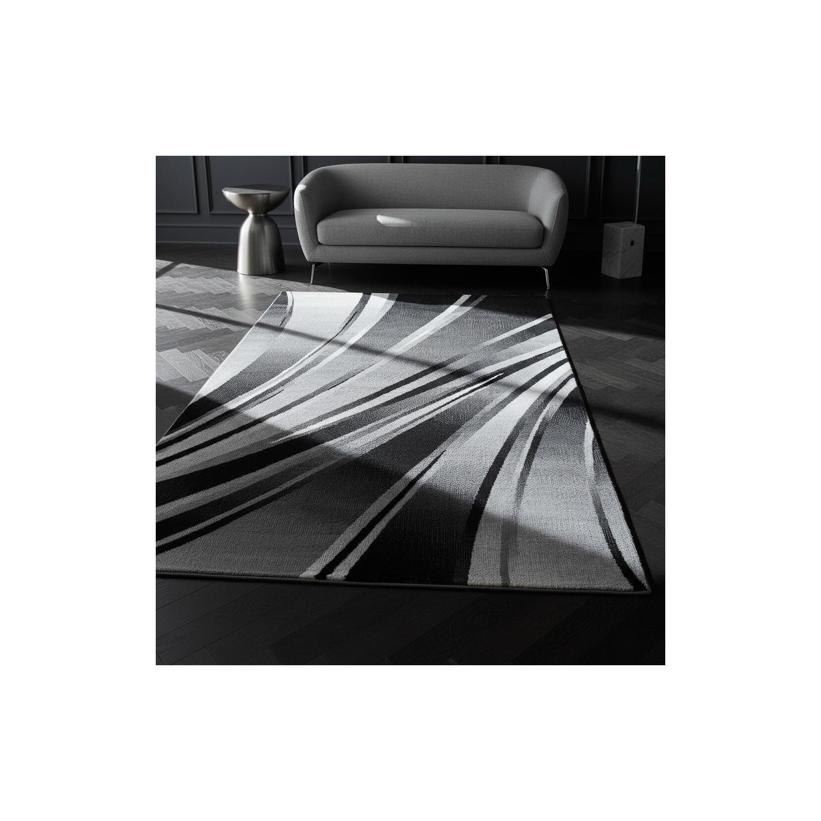 Kurzflorteppich DRAU, mit abstraktem Wellenmuster, Schwarz, 240 x 340 cm