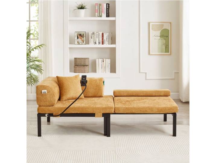 Canapé convertible 1 place pliant lit coulissant rétractable 176×81 cm sans matelas en bois massif jaune