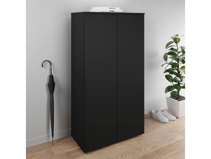 Schuhschrank GOODPRODUCT Paris , schwarz (graphite schwarz matt, graphite schwarz matt), B:70cm H:131cm T:35cm, Schränke, Schuhschrank, grifflose Schuhregal Breite 70cm, mit 6 geräumigen Fächern