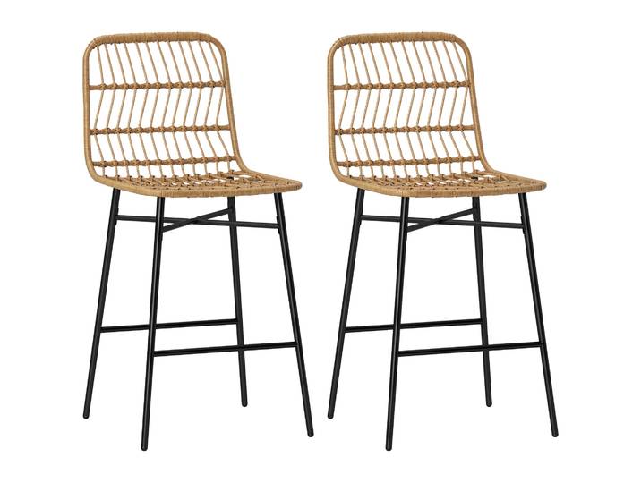 Homcom Lot de 2 tabourets hauts de cuisine tabourets de bar avec dossier et siège en rotin pour bar cuisine salle à manger marron