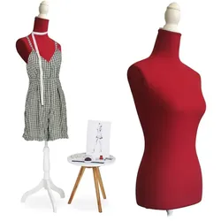 Relaxdays Weibliche Schneiderpuppe 36/38 Weiß,Rot