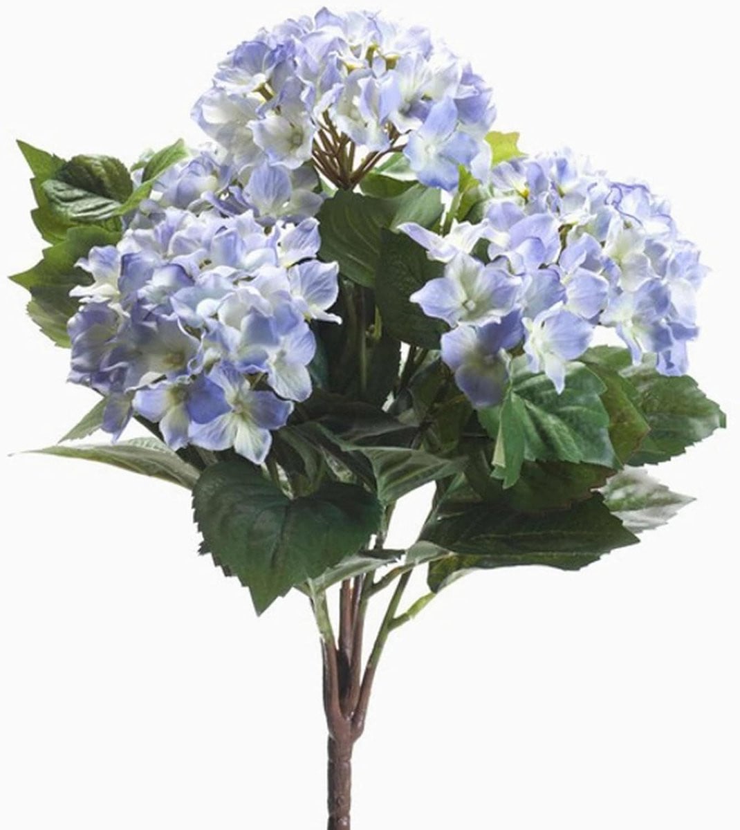 Lichtblauwe kunstbloem hortensia met steunpaal voor woonkamer decoratie, 35 cm