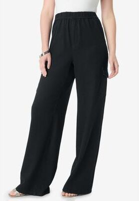 Plus Size Women's Wide Leg Cargo Knit Jean by Roaman's in Black (Size 22/24)