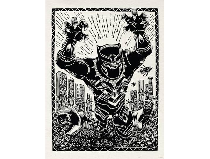 Komar Wandbild- Marvel Black Panther Lino-Cut Charge - Größe 30 x 40 cm - Poster, Kinderzimmer, Dekoration - gerollt ohne Rahmen