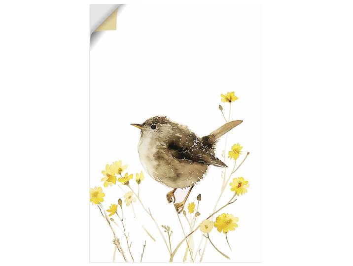 Wandbild ARTLAND Aquarell Zaunkönig , braun (farbe bild(er): gelb), B:80cm H:120cm, Bilder, Wandbild, als Alubild, Leinwandbild, Poster, Wandaufkleber in verschied. Grössen