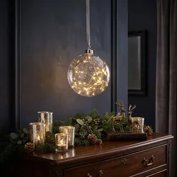LED Fensterdekoration Weihnachtsbeleuchtung Schalter Kugel Glas klar D 15 cm