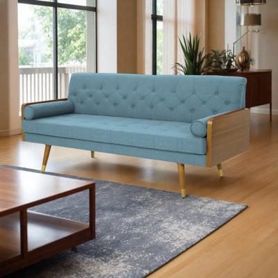 "72.25"" Fabric 3-Seater Mid-Century Modern Sofa with Button Tufting and Gold-Tipped Legs"