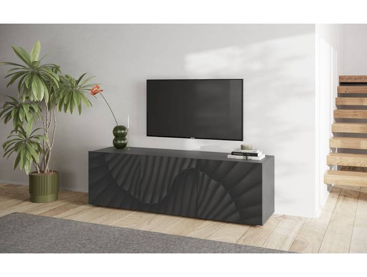 Lowboard GOODPRODUCT Snake, TV-Möbel, TV-Schrank, Media-Board, Breite 181 cm, viel Stauraum , schwarz (anthrazit mit siebdruck), B:181cm H:68cm T:42cm, Sideboards, Lowboard, mit Siebdruck-Front, 3 Türen, bodenstehend, stilvoll & funktional