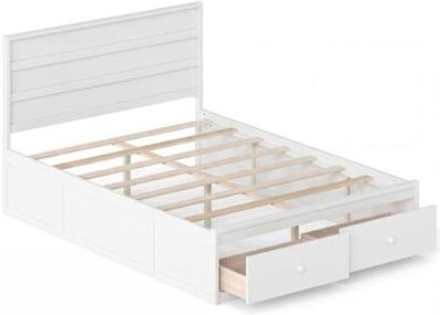 Costway Full Size Wooden Platform Bed Frame with Storage Drawers-White