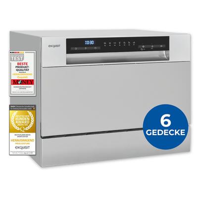 Exquisit Mini-Geschirrspüler, Tischspülmaschine, 55 cm breit, spülmaschine klein, Auto Türöffner, ECO-Modus, GSP5206-030D silber