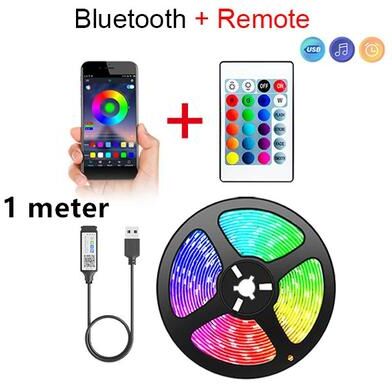 GlowBake Smart SMD Bluetooth LED Strip Lights, APP Remote Control Flexible Tape, Diode Ribbon Lamp, TV Backlight For Bedroom 1m